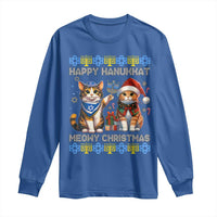 Cat Merry Christmas Happy Hanukkah Long Sleeve Shirt Jewish Christian Ugly Hanukkah
