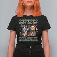Cat Merry Christmas Happy Hanukkah T Shirt For Women Jewish Christian Ugly Hanukkah - Wonder Print Shop