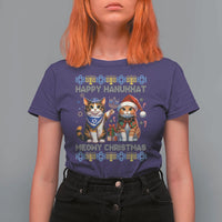 Cat Merry Christmas Happy Hanukkah T Shirt For Women Jewish Christian Ugly Hanukkah - Wonder Print Shop