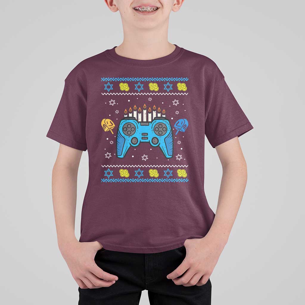 Happy Hanukkah T Shirt For Kid Jewish Video Game Gamer Ugly Hanukkah Chanukah - Wonder Print Shop