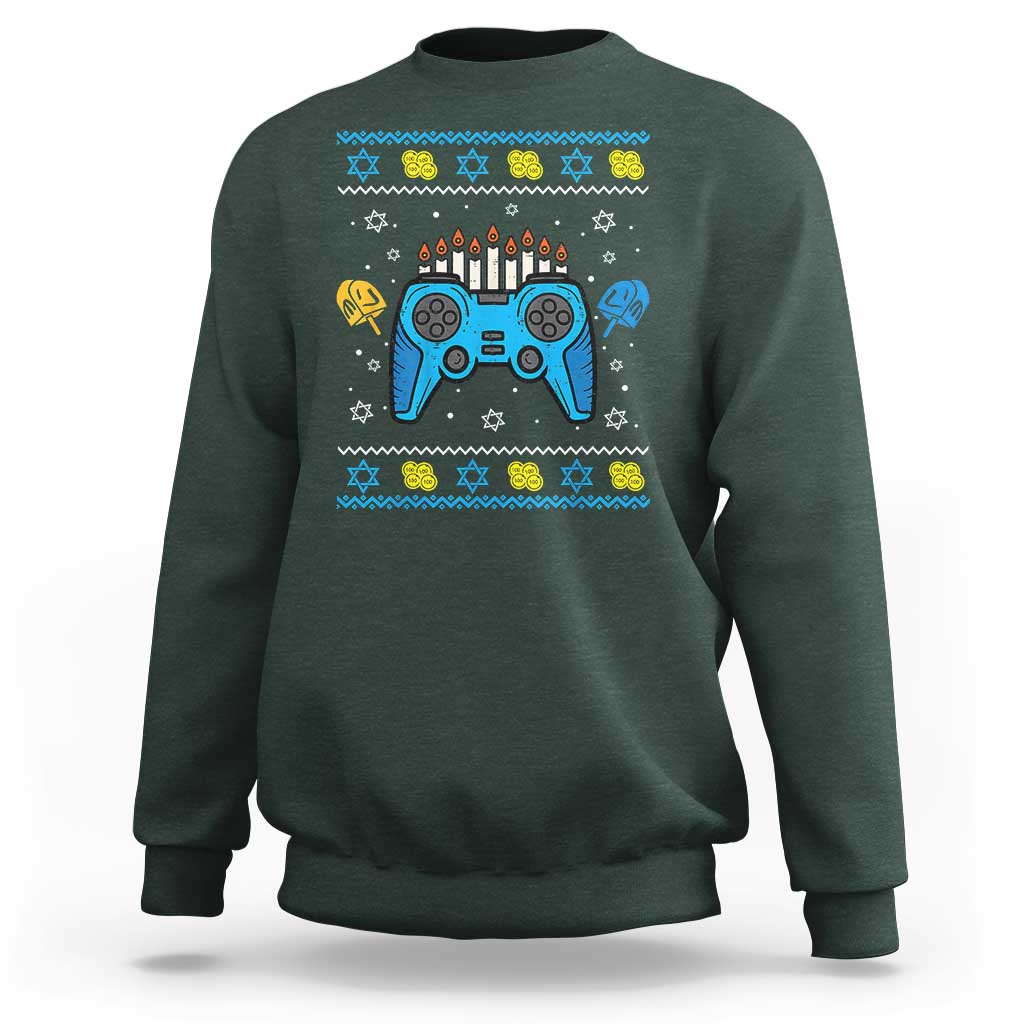 Happy Hanukkah Sweatshirt Jewish Video Game Gamer Ugly Hanukkah Chanukah - Wonder Print Shop