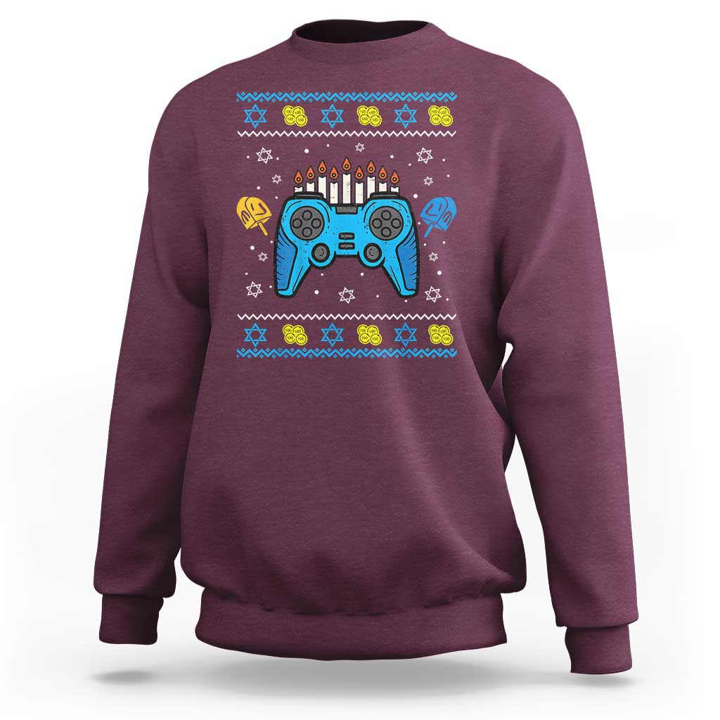 Happy Hanukkah Sweatshirt Jewish Video Game Gamer Ugly Hanukkah Chanukah - Wonder Print Shop