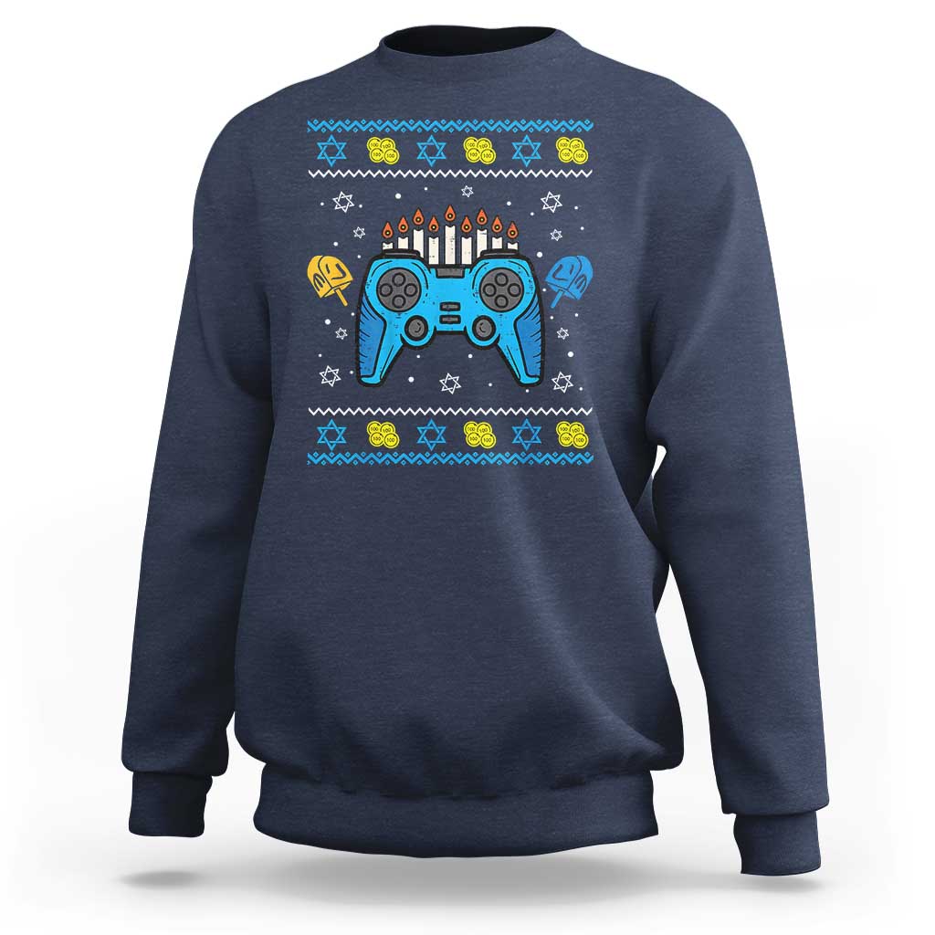 Happy Hanukkah Sweatshirt Jewish Video Game Gamer Ugly Hanukkah Chanukah - Wonder Print Shop