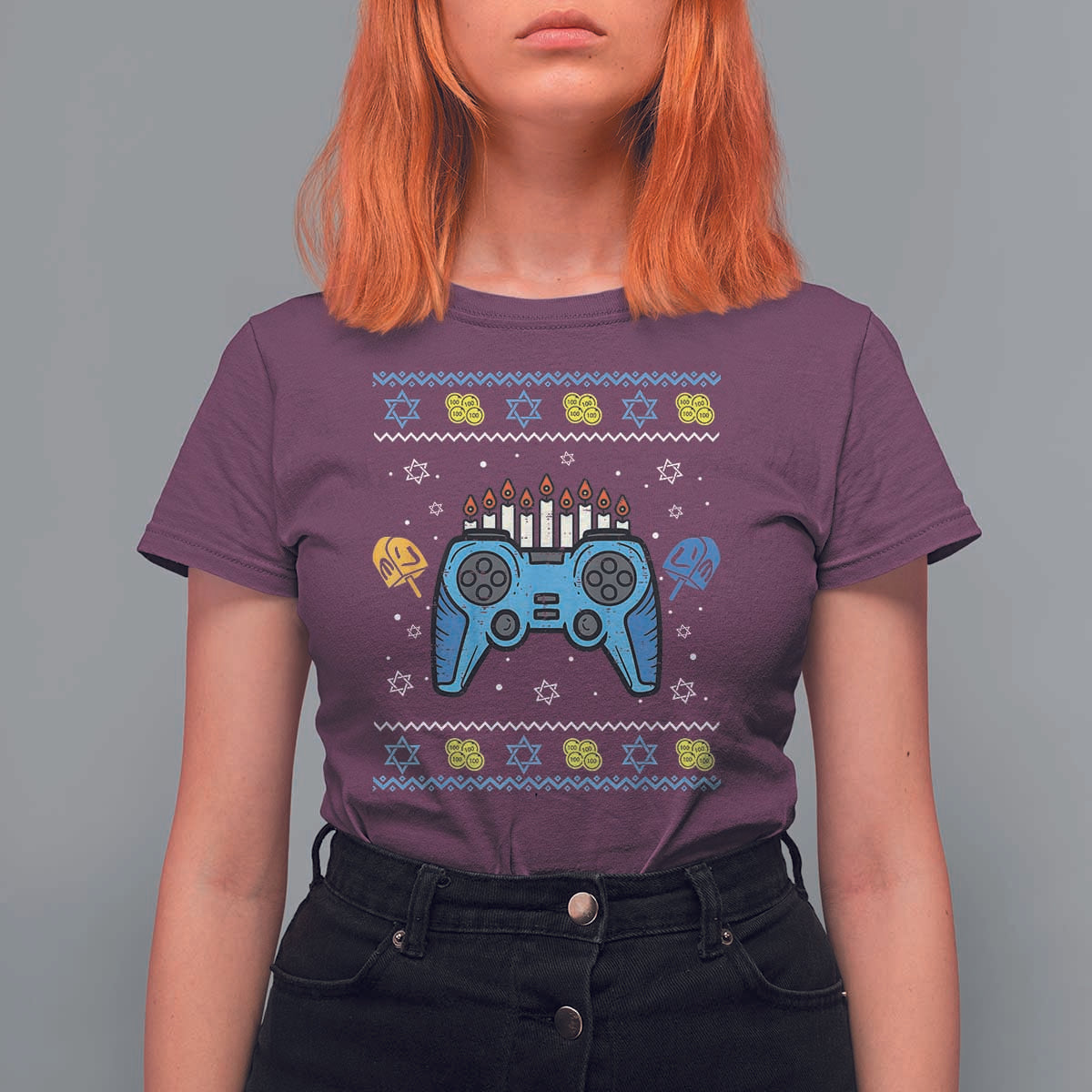 Happy Hanukkah T Shirt For Women Jewish Video Game Gamer Ugly Hanukkah Chanukah - Wonder Print Shop