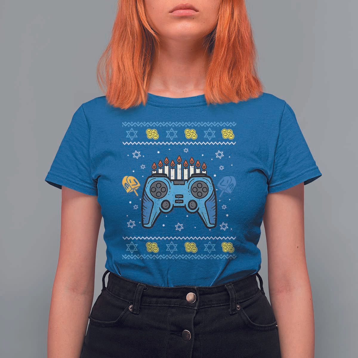 Happy Hanukkah T Shirt For Women Jewish Video Game Gamer Ugly Hanukkah Chanukah - Wonder Print Shop