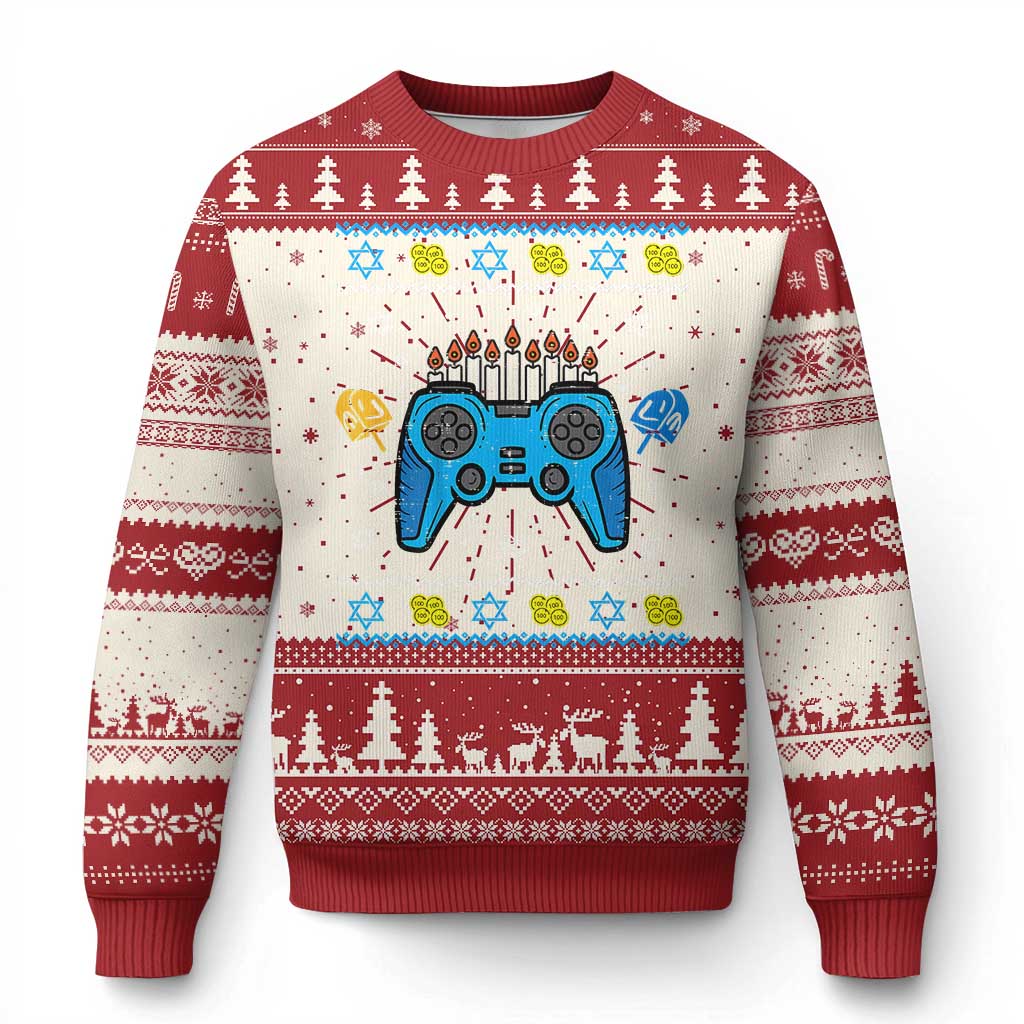 Happy Hanukkah Ugly Christmas Sweater Jewish Video Game Gamer Ugly Hanukkah Chanukah - Wonder Print Shop