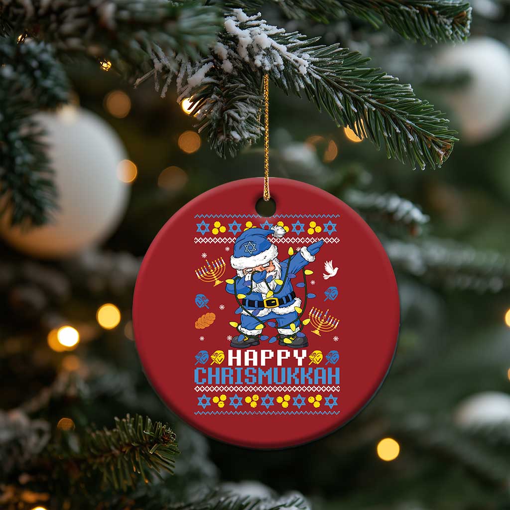 Happy Chrismukkah Merry Xmas Hanukkah Christmas Ornament Dabbing Santa Ugly Chanukah Jewish - Wonder Print Shop