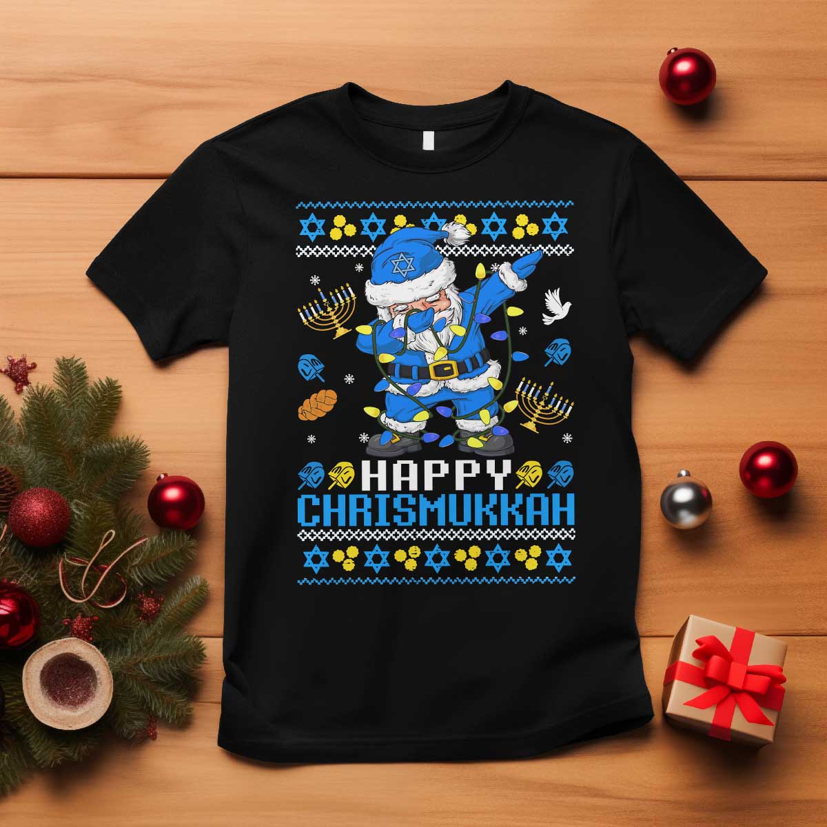 Happy Chrismukkah Merry Christmas Hanukkah T Shirt Dabbing Santa Ugly Chanukah Jewish - Wonder Print Shop