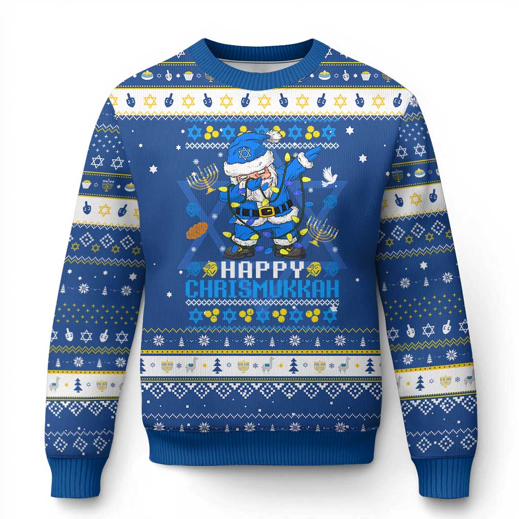 Happy Chrismukkah Merry Christmas Hanukkah Ugly Sweater Dabbing Santa Ugly Chanukah Jewish - Wonder Print Shop