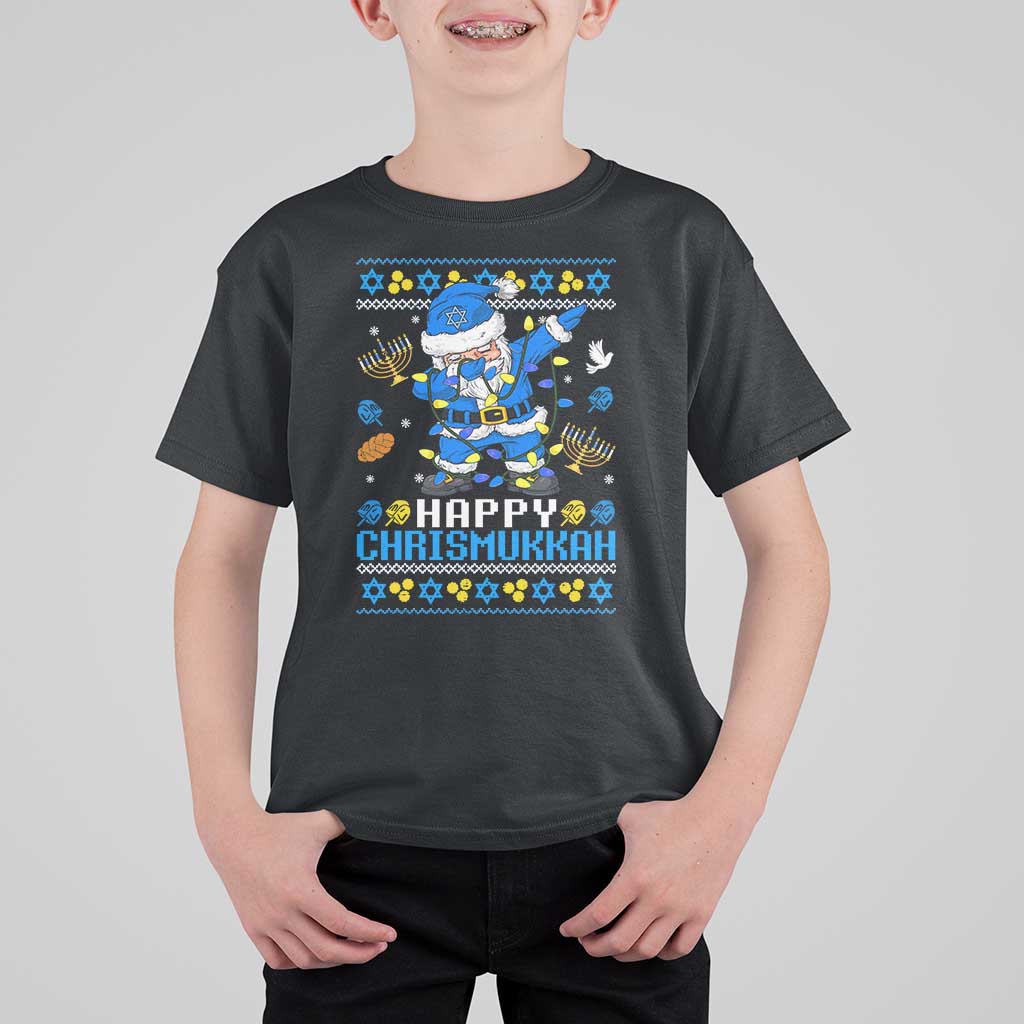 Happy Chrismukkah Merry Christmas Hanukkah T Shirt For Kid Dabbing Santa Ugly Chanukah Jewish - Wonder Print Shop