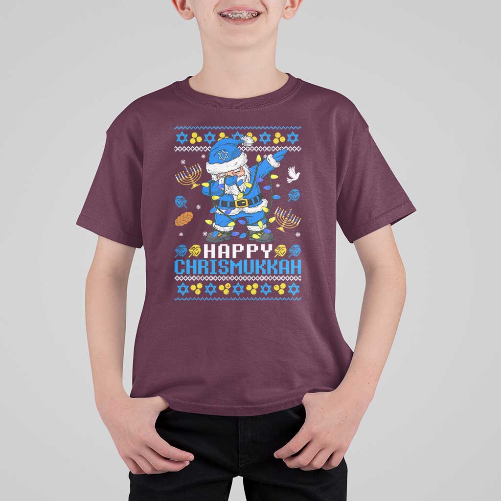 Happy Chrismukkah Merry Christmas Hanukkah T Shirt For Kid Dabbing Santa Ugly Chanukah Jewish - Wonder Print Shop
