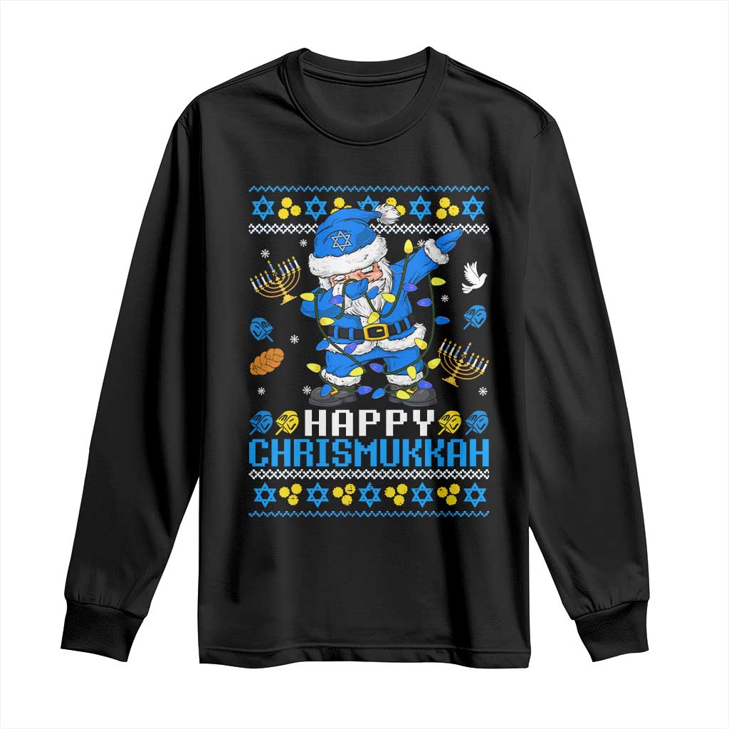 Happy Chrismukkah Merry Christmas Hanukkah Long Sleeve Shirt Dabbing Santa Ugly Chanukah Jewish