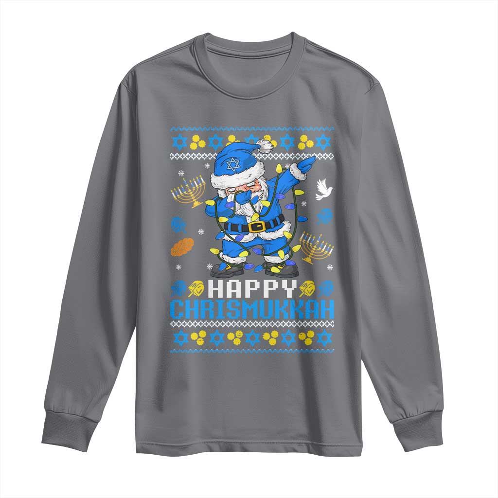 Happy Chrismukkah Merry Christmas Hanukkah Long Sleeve Shirt Dabbing Santa Ugly Chanukah Jewish