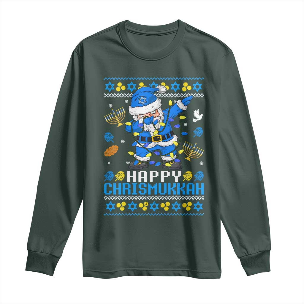 Happy Chrismukkah Merry Christmas Hanukkah Long Sleeve Shirt Dabbing Santa Ugly Chanukah Jewish