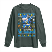 Happy Chrismukkah Merry Christmas Hanukkah Long Sleeve Shirt Dabbing Santa Ugly Chanukah Jewish