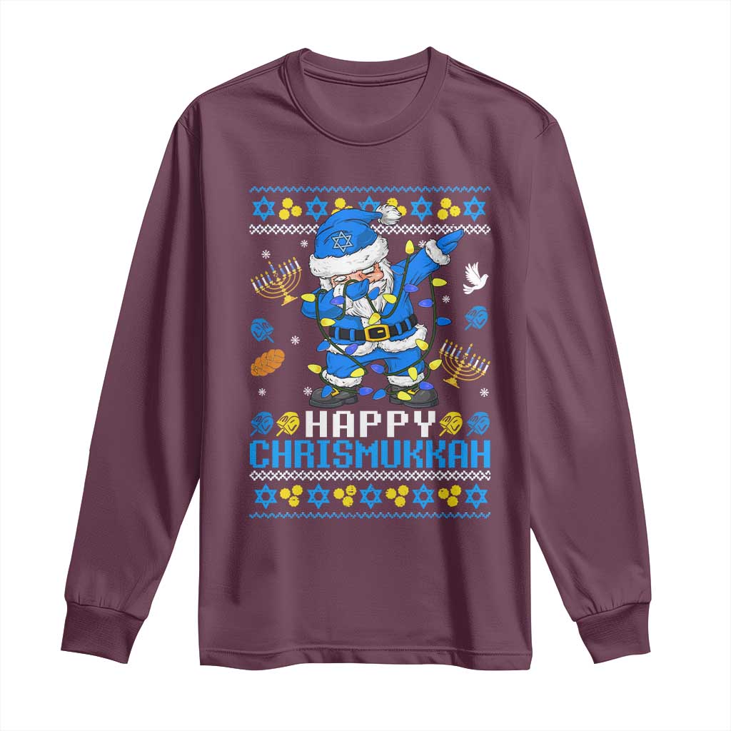 Happy Chrismukkah Merry Christmas Hanukkah Long Sleeve Shirt Dabbing Santa Ugly Chanukah Jewish