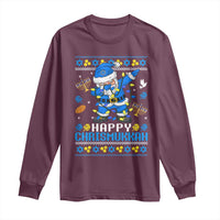 Happy Chrismukkah Merry Christmas Hanukkah Long Sleeve Shirt Dabbing Santa Ugly Chanukah Jewish