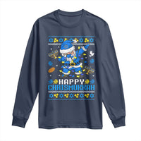 Happy Chrismukkah Merry Christmas Hanukkah Long Sleeve Shirt Dabbing Santa Ugly Chanukah Jewish