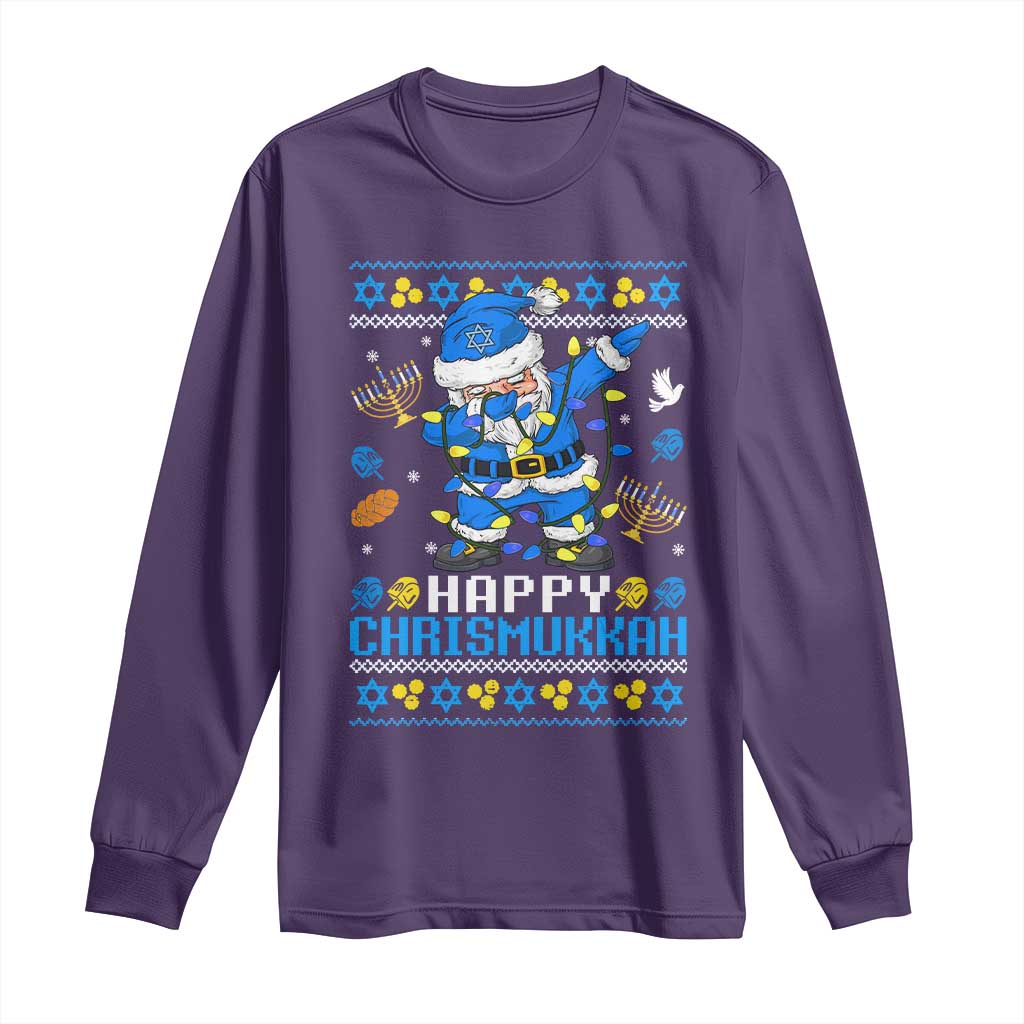 Happy Chrismukkah Merry Christmas Hanukkah Long Sleeve Shirt Dabbing Santa Ugly Chanukah Jewish