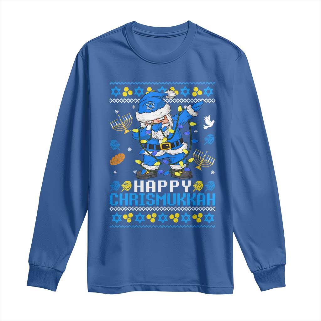 Happy Chrismukkah Merry Christmas Hanukkah Long Sleeve Shirt Dabbing Santa Ugly Chanukah Jewish