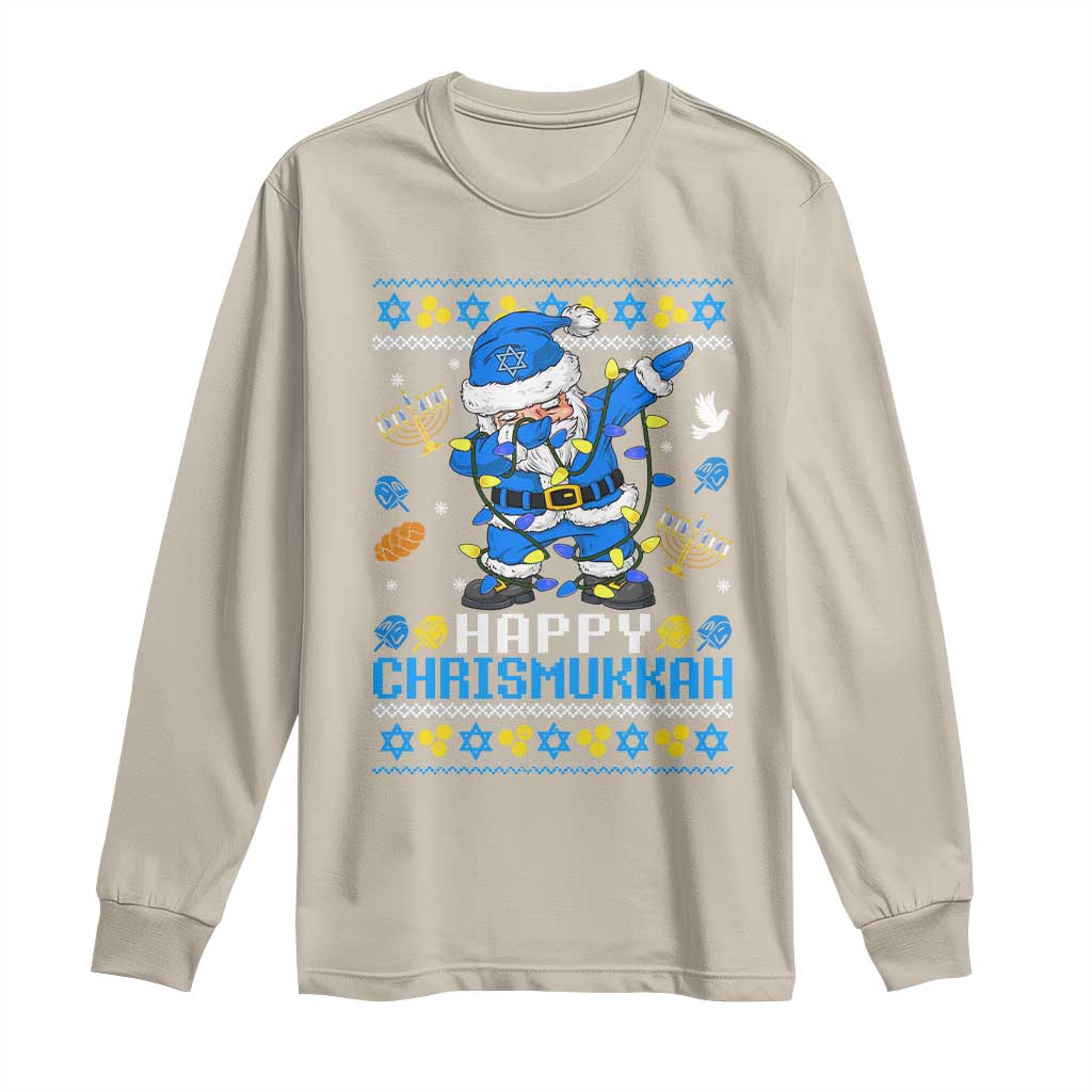 Happy Chrismukkah Merry Christmas Hanukkah Long Sleeve Shirt Dabbing Santa Ugly Chanukah Jewish