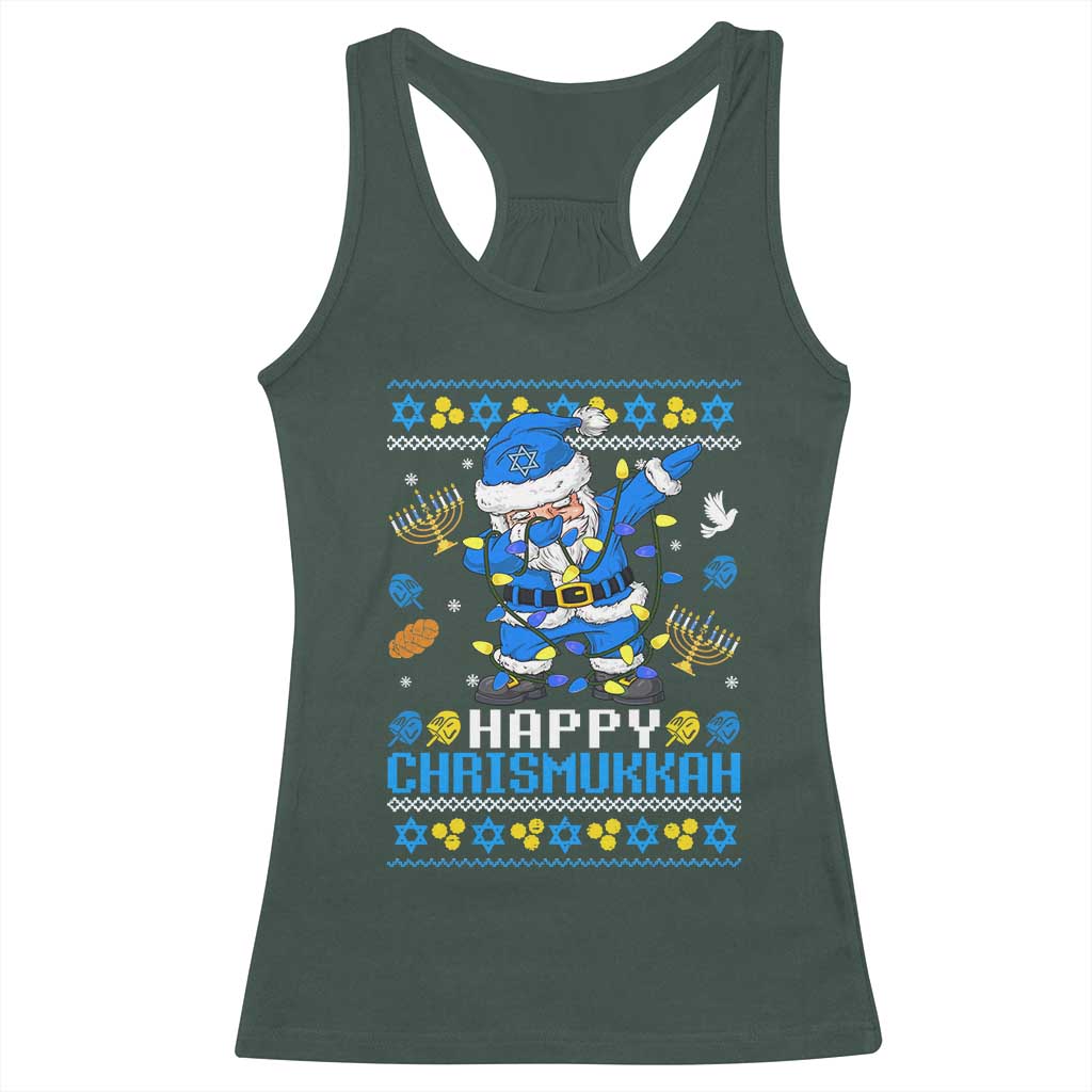 Happy Chrismukkah Merry Christmas Hanukkah Racerback Tank Top Dabbing Santa Ugly Chanukah Jewish