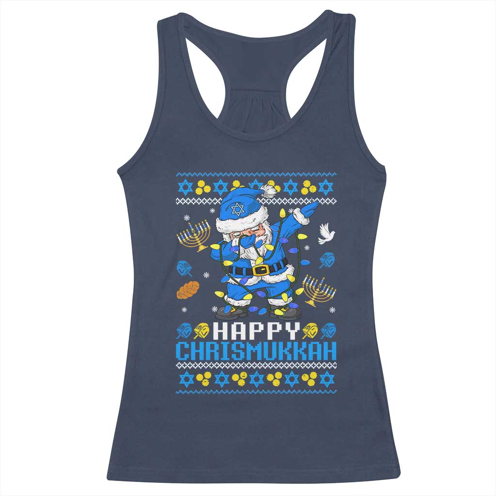 Happy Chrismukkah Merry Christmas Hanukkah Racerback Tank Top Dabbing Santa Ugly Chanukah Jewish