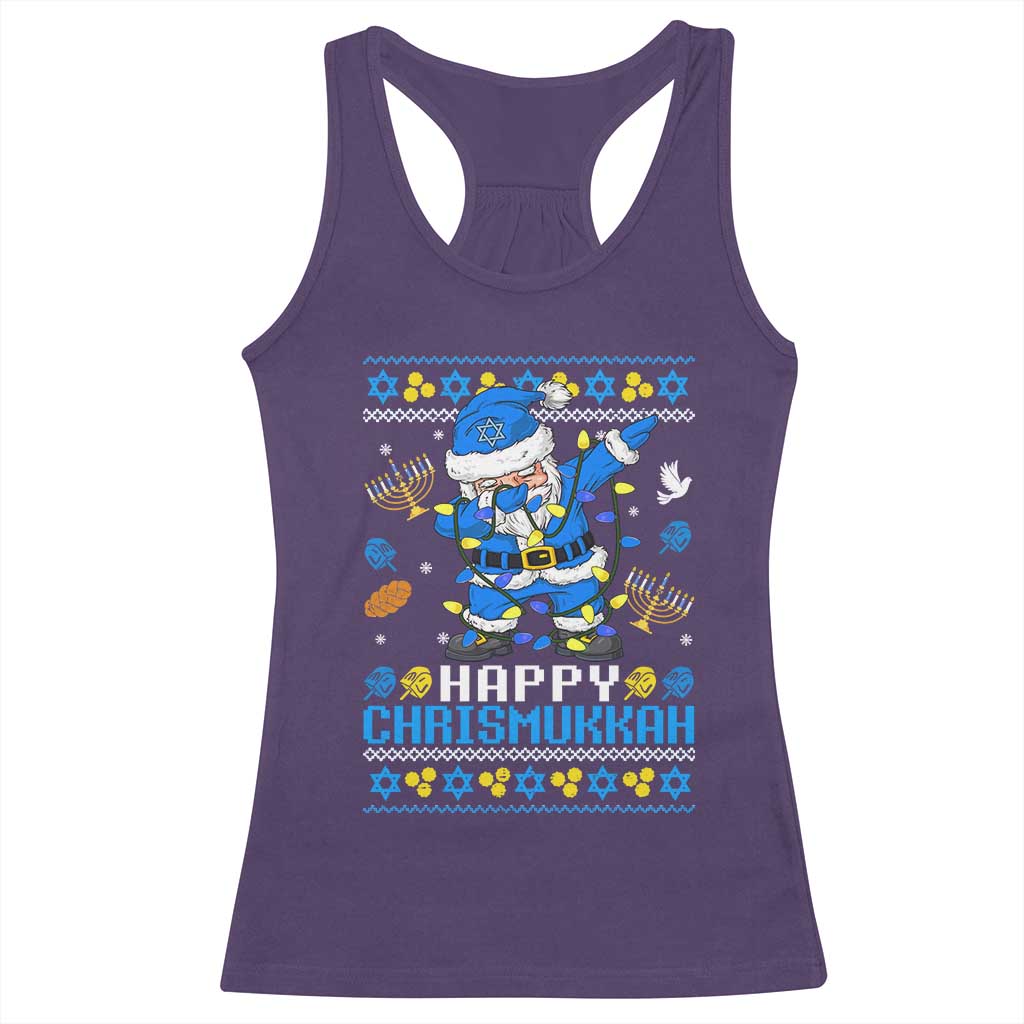 Happy Chrismukkah Merry Christmas Hanukkah Racerback Tank Top Dabbing Santa Ugly Chanukah Jewish