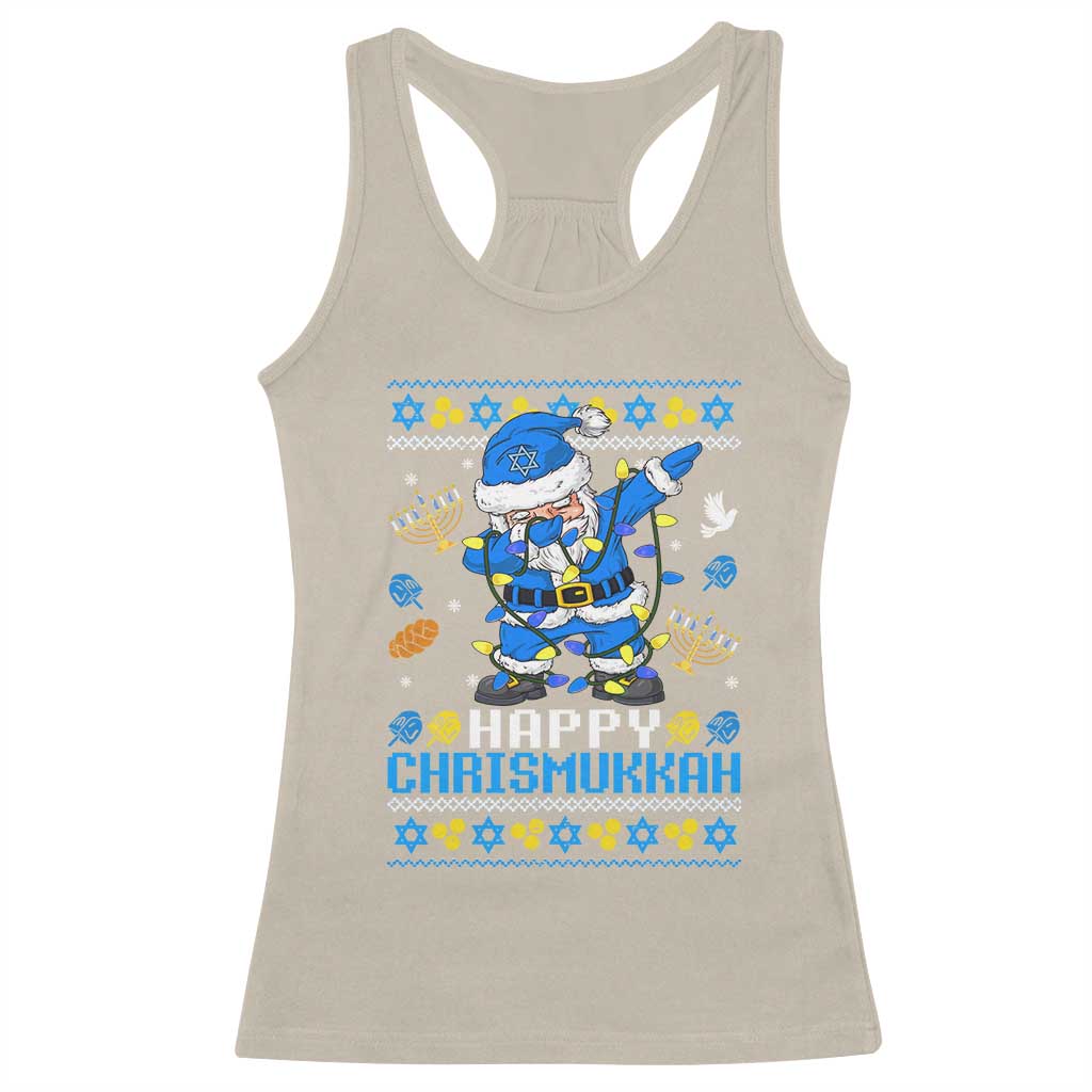 Happy Chrismukkah Merry Christmas Hanukkah Racerback Tank Top Dabbing Santa Ugly Chanukah Jewish
