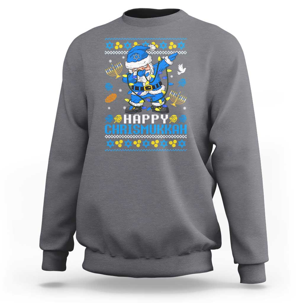 Happy Chrismukkah Merry Christmas Hanukkah Sweatshirt Dabbing Santa Ugly Chanukah Jewish - Wonder Print Shop