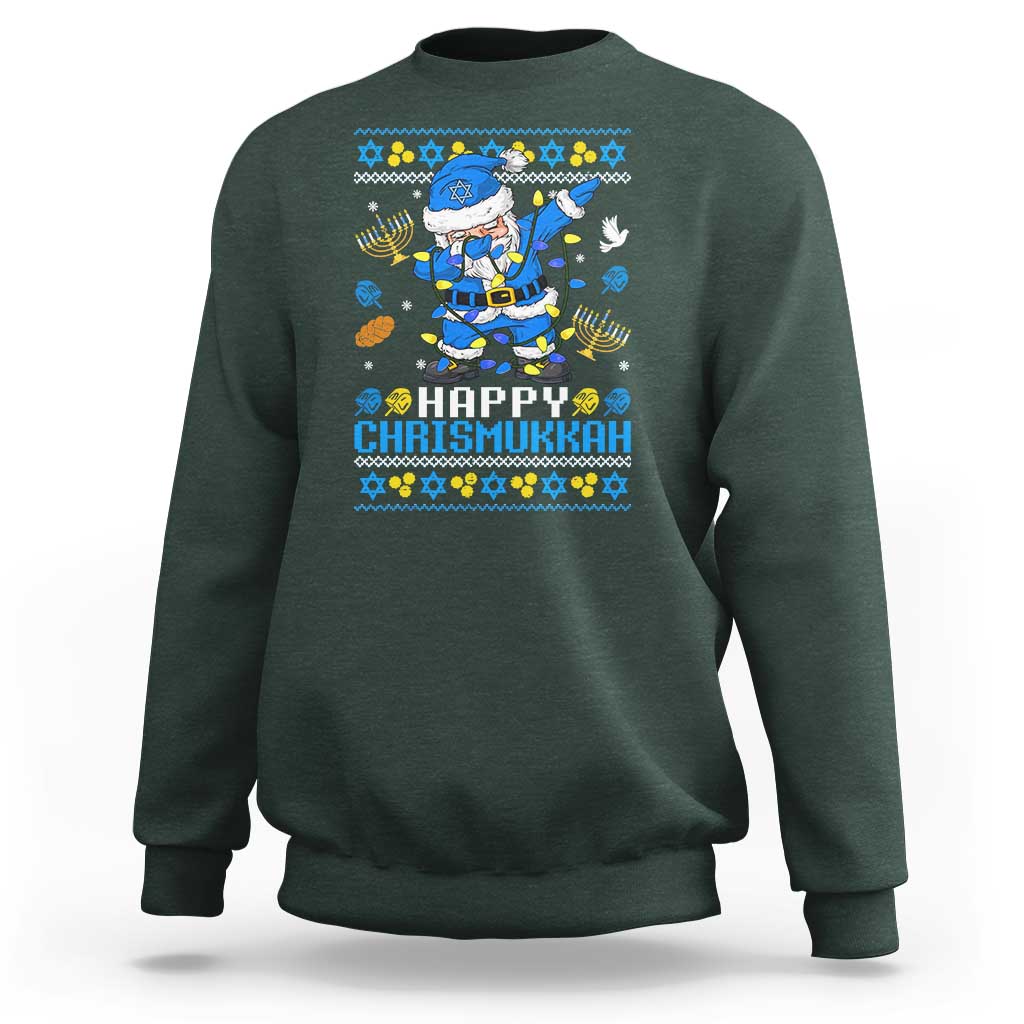 Happy Chrismukkah Merry Christmas Hanukkah Sweatshirt Dabbing Santa Ugly Chanukah Jewish - Wonder Print Shop