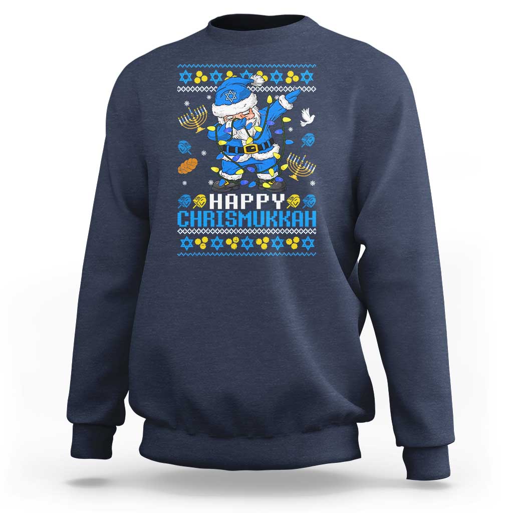 Happy Chrismukkah Merry Christmas Hanukkah Sweatshirt Dabbing Santa Ugly Chanukah Jewish - Wonder Print Shop