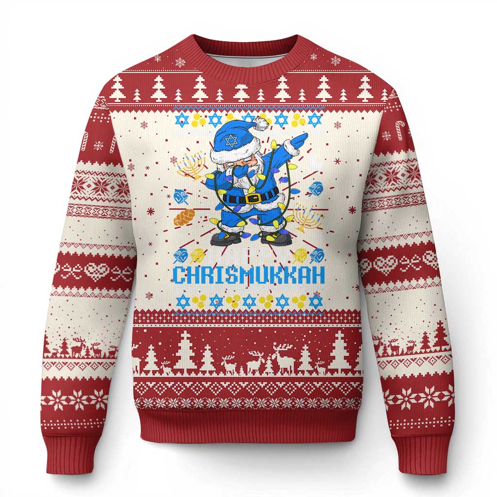 Happy Chrismukkah Merry Xmas Hanukkah Ugly Christmas Sweater Dabbing Santa Ugly Chanukah Jewish - Wonder Print Shop