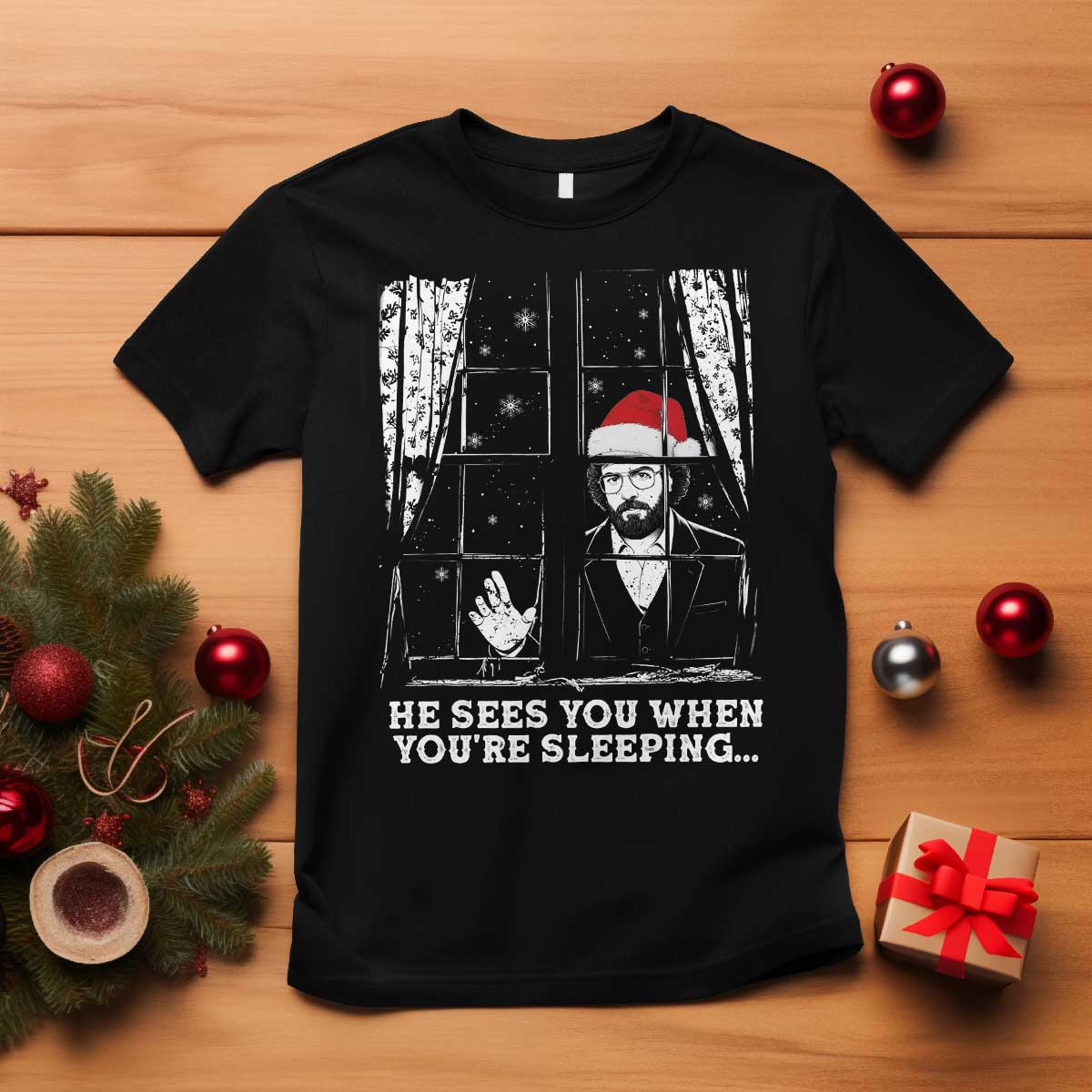 Stranger Christmas T Shirt Funny Murray He Sees You Vintage - Wonder Print Shop