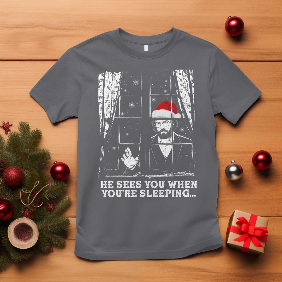 Stranger Christmas T Shirt Funny Murray He Sees You Vintage - Wonder Print Shop