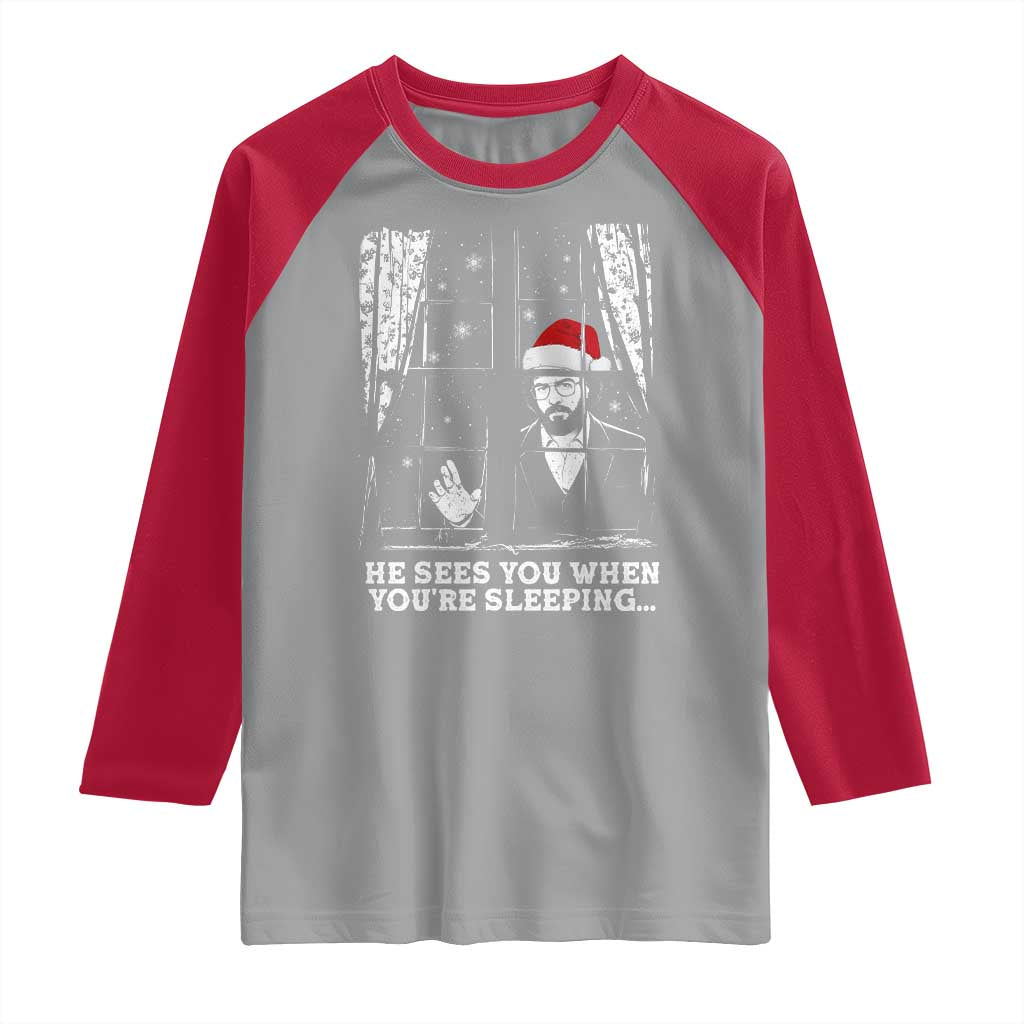 Stranger Christmas Raglan Shirt Funny Murray He Sees You Vintage - Wonder Print Shop