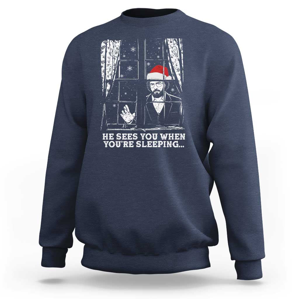 Stranger Christmas Sweatshirt Funny Murray He Sees You Vintage - Wonder Print Shop
