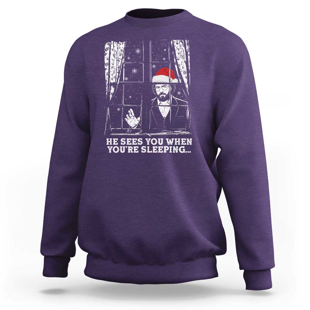 Stranger Christmas Sweatshirt Funny Murray He Sees You Vintage - Wonder Print Shop