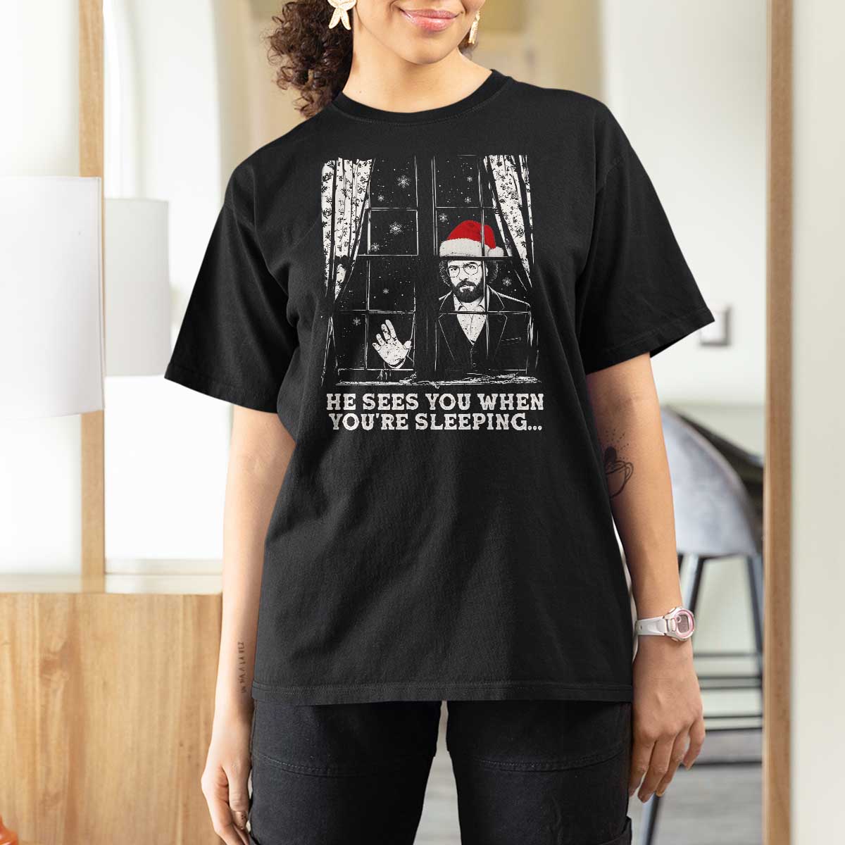 Stranger Christmas T Shirt For Women Funny Murray He Sees You Vintage - Wonder Print Shop