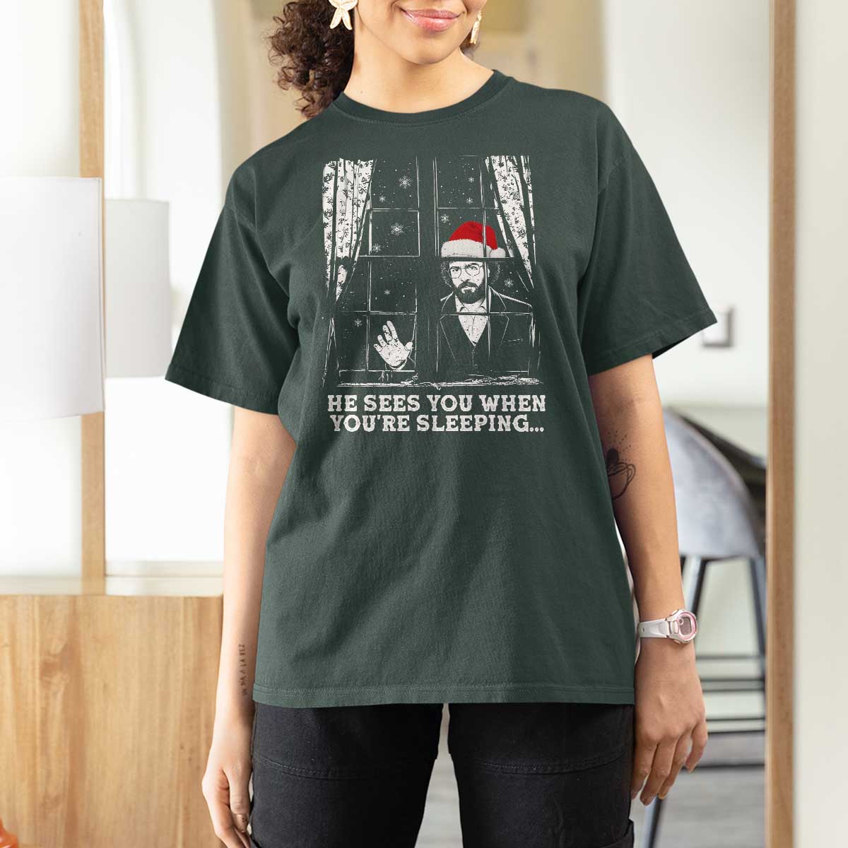 Stranger Christmas T Shirt For Women Funny Murray He Sees You Vintage - Wonder Print Shop