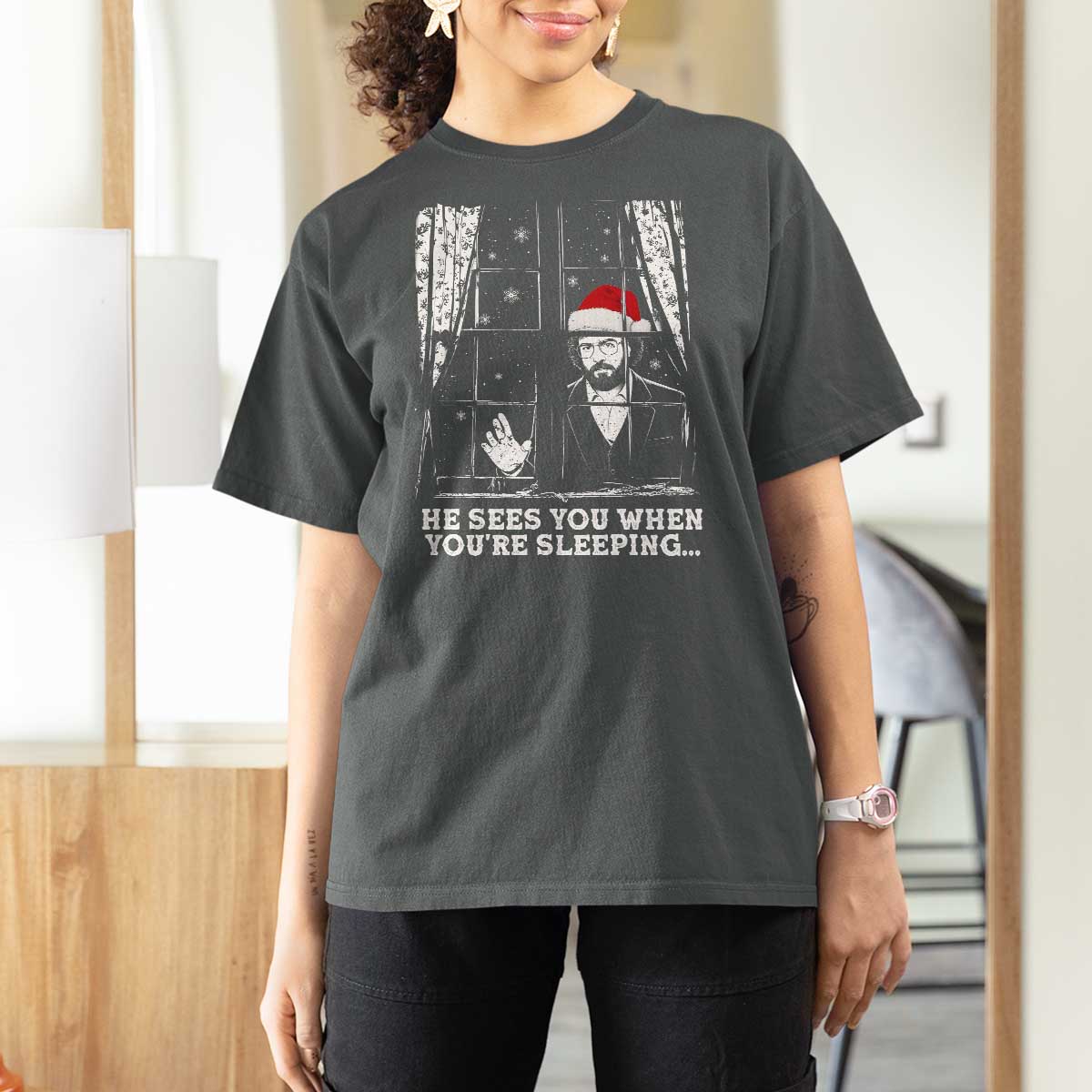 Stranger Christmas T Shirt For Women Funny Murray He Sees You Vintage - Wonder Print Shop