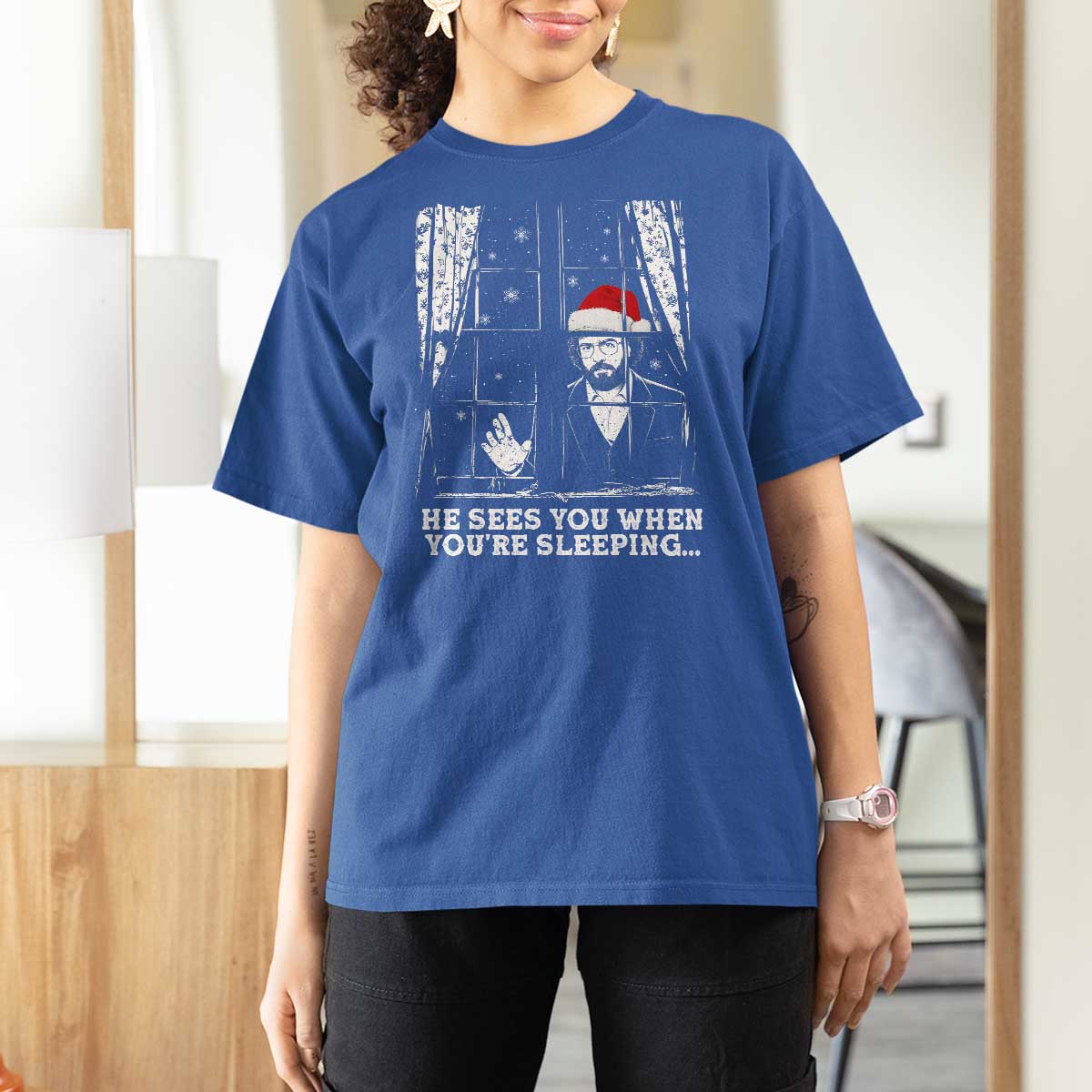 Stranger Christmas T Shirt For Women Funny Murray He Sees You Vintage - Wonder Print Shop