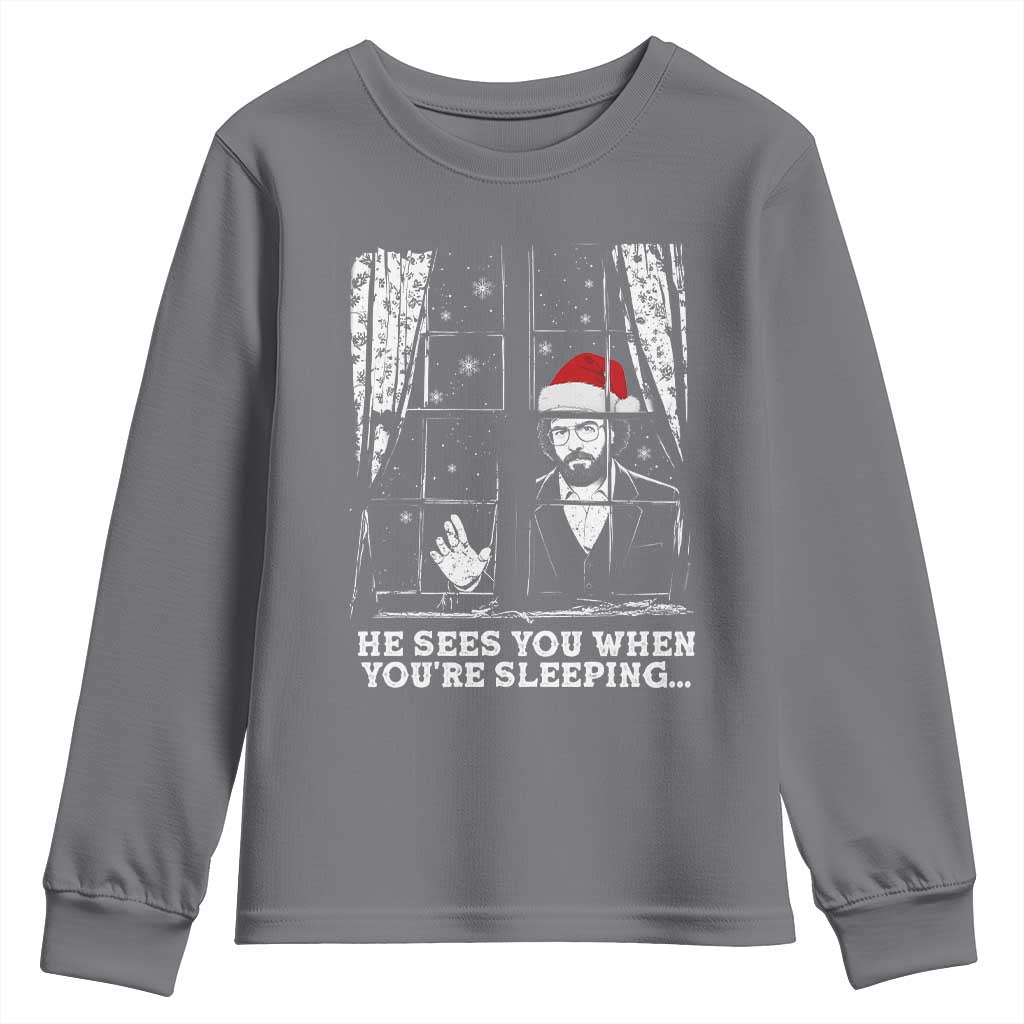 Stranger Christmas Youth Sweatshirt Funny Murray He Sees You Vintage - Wonder Print Shop