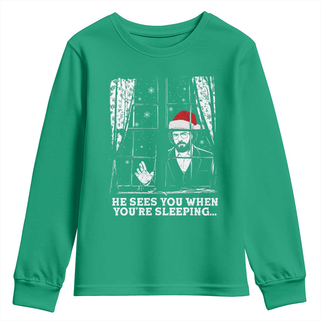 Stranger Christmas Youth Sweatshirt Funny Murray He Sees You Vintage - Wonder Print Shop