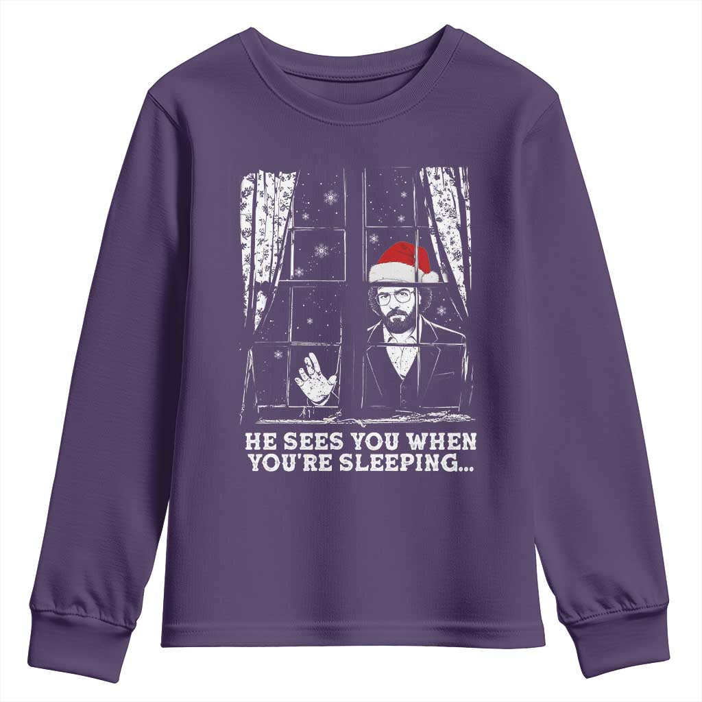 Stranger Christmas Youth Sweatshirt Funny Murray He Sees You Vintage - Wonder Print Shop