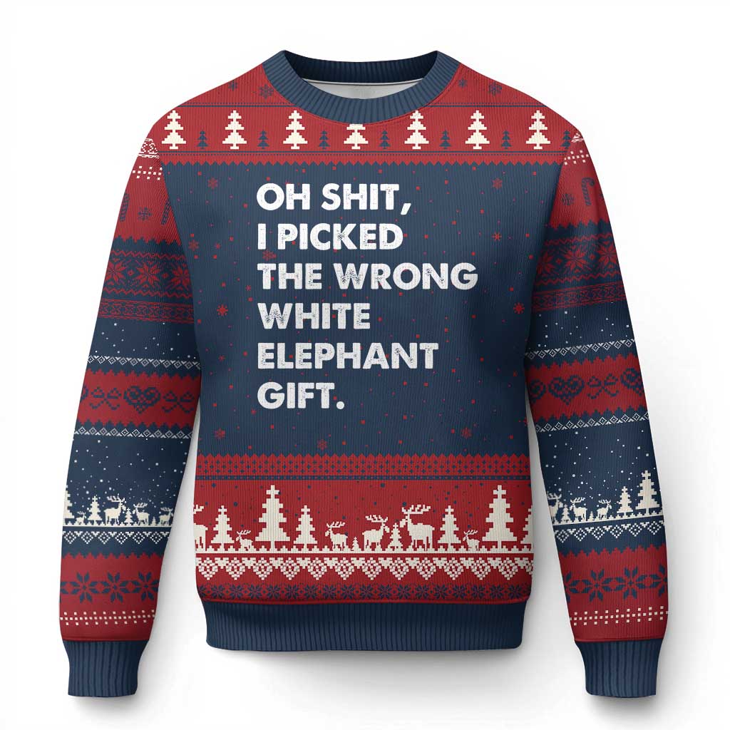 Oh Shit Funny White Elephant Gifts Ugly Christmas Sweater - Wonder Print Shop