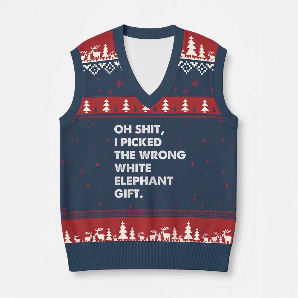 Oh Shit Funny White Elephant Gifts V-Neck Knit Sweater Vest - Wonder Print Shop
