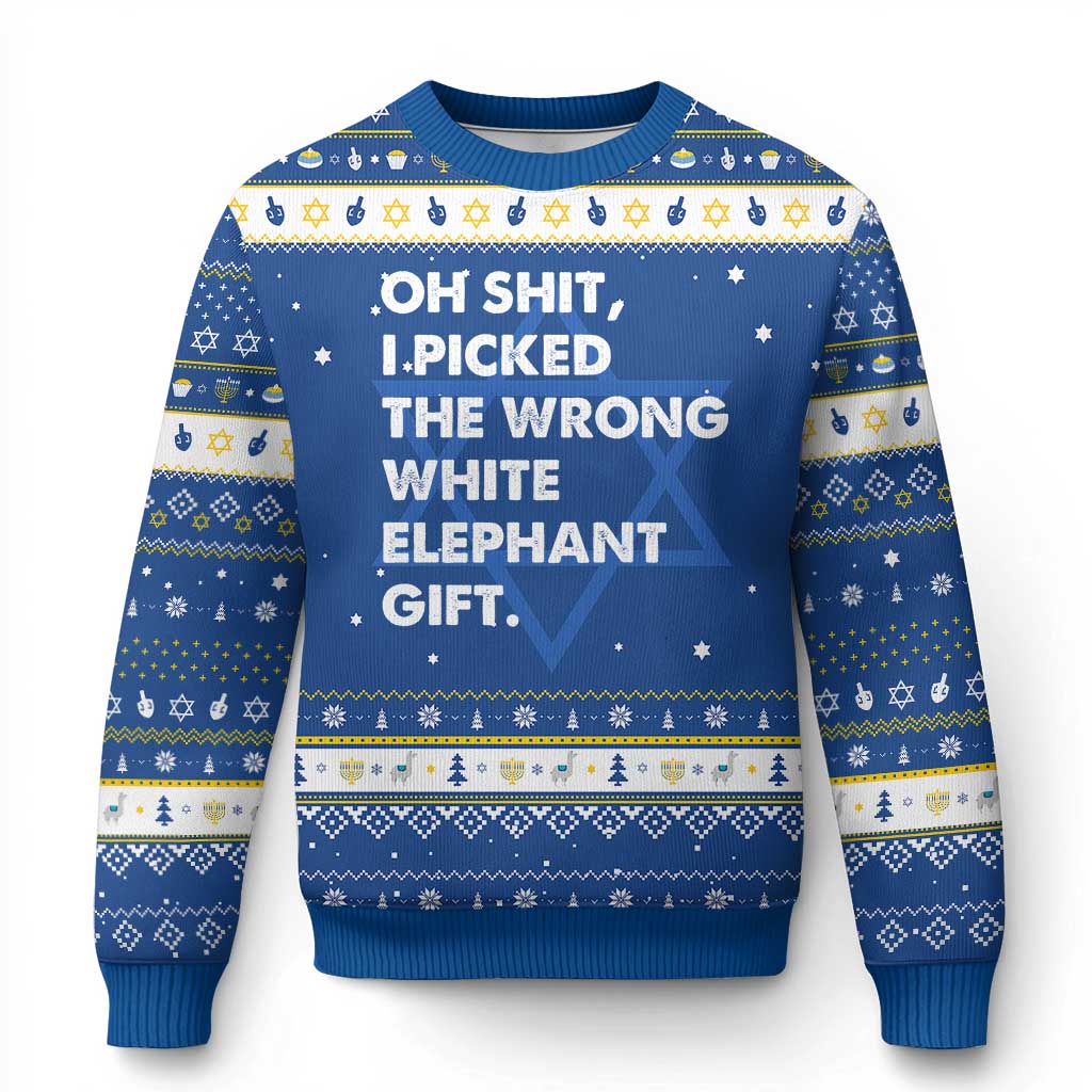 Oh Shit Funny White Elephant Gifts Hanukkah Ugly Sweater - Wonder Print Shop