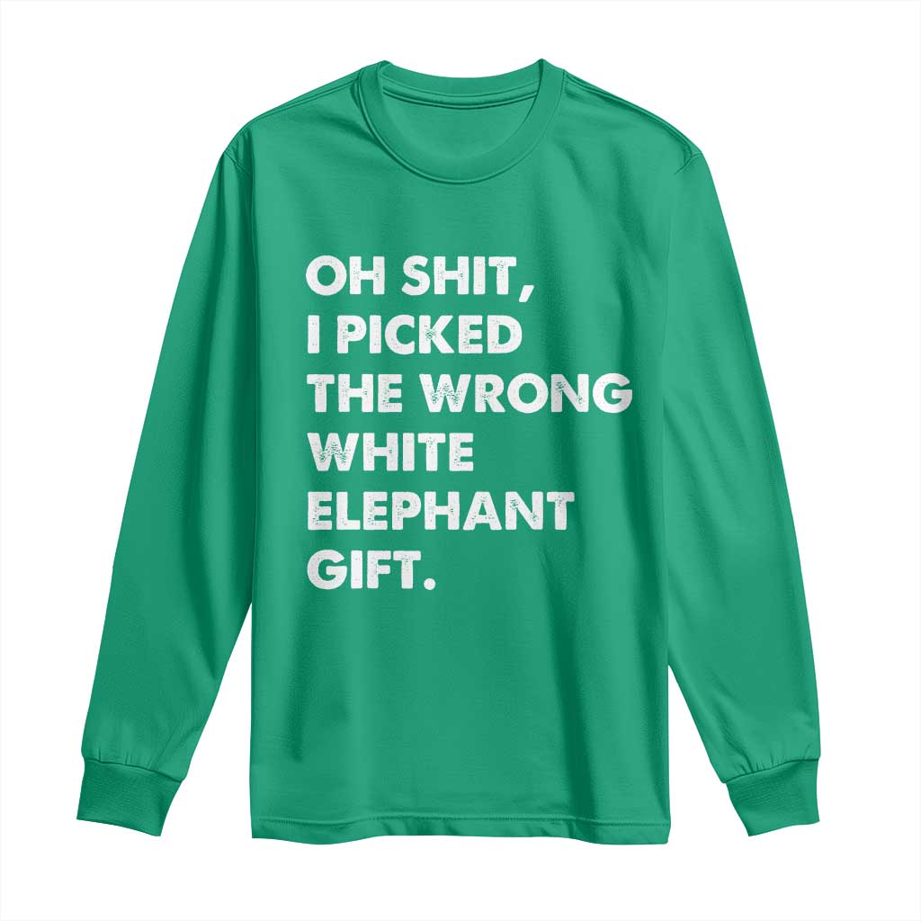 Oh Shit Funny White Elephant Gifts Long Sleeve Shirt - Wonder Print Shop