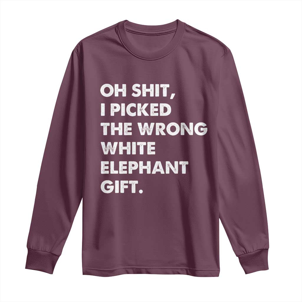Oh Shit Funny White Elephant Gifts Long Sleeve Shirt - Wonder Print Shop